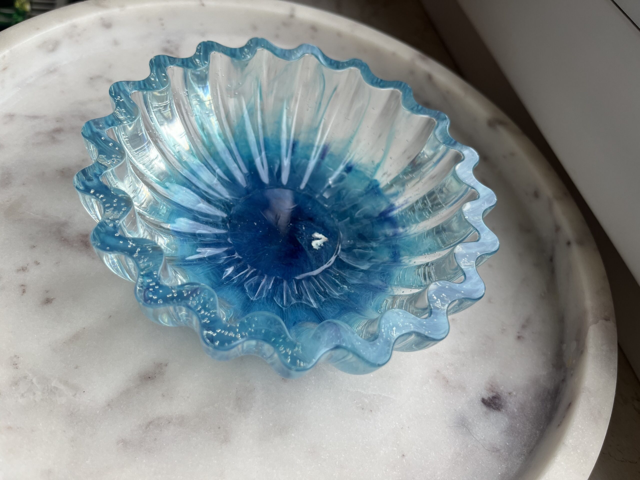 Handgemachte Schüssel| Pastellblau| Wellenrand| Ablage| Geschenkidee – Bild 5