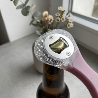 Handgemachter Flaschenöffner| Sommer Must-Have| Alltagsgadget| rosa mit Blattsilber