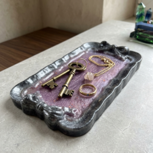 Handgemachtes Schleifentablett| Ablage| metallic Lila und grau