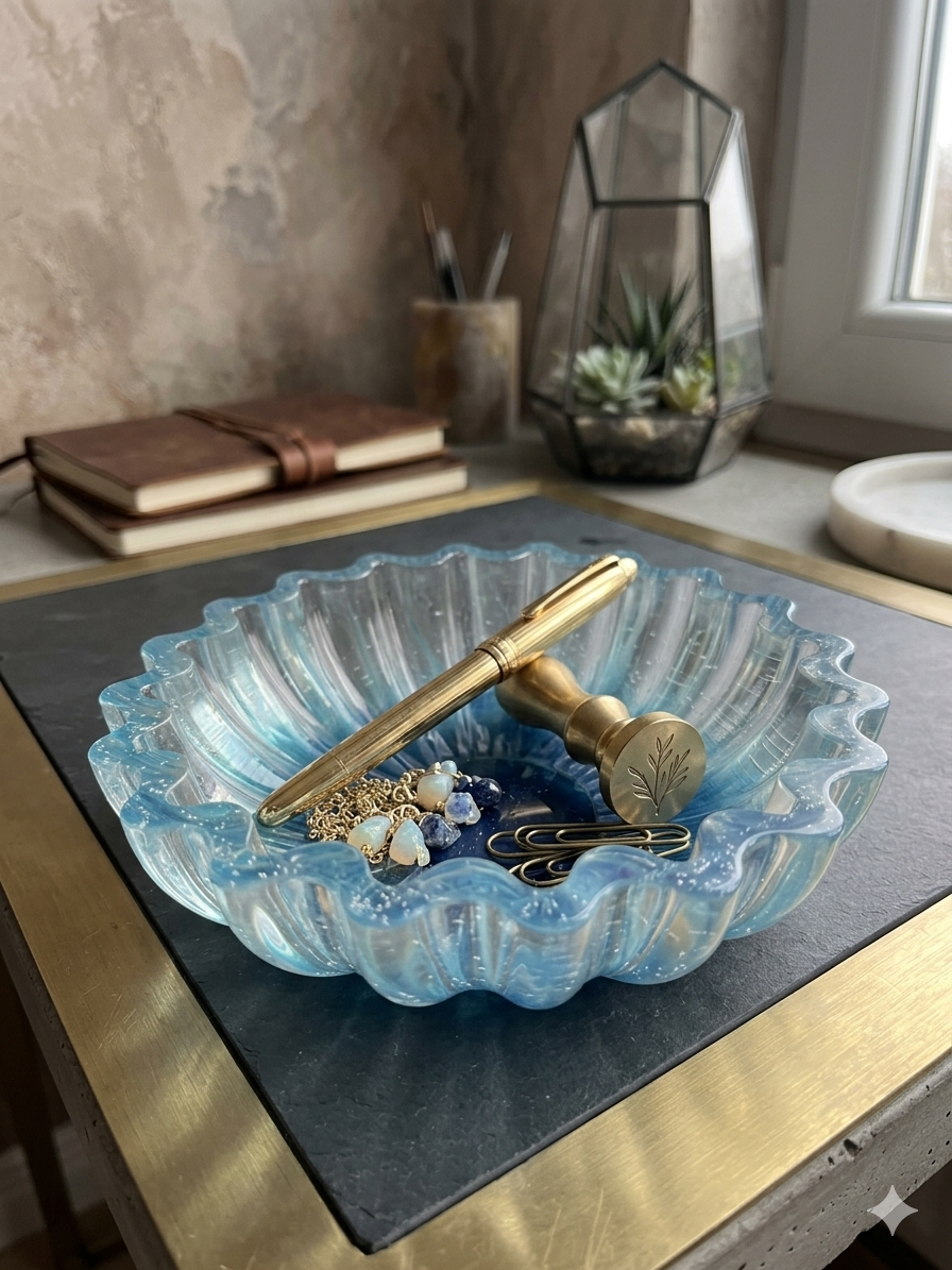 Handgemachte Schüssel| Pastellblau| Wellenrand| Ablage| Geschenkidee