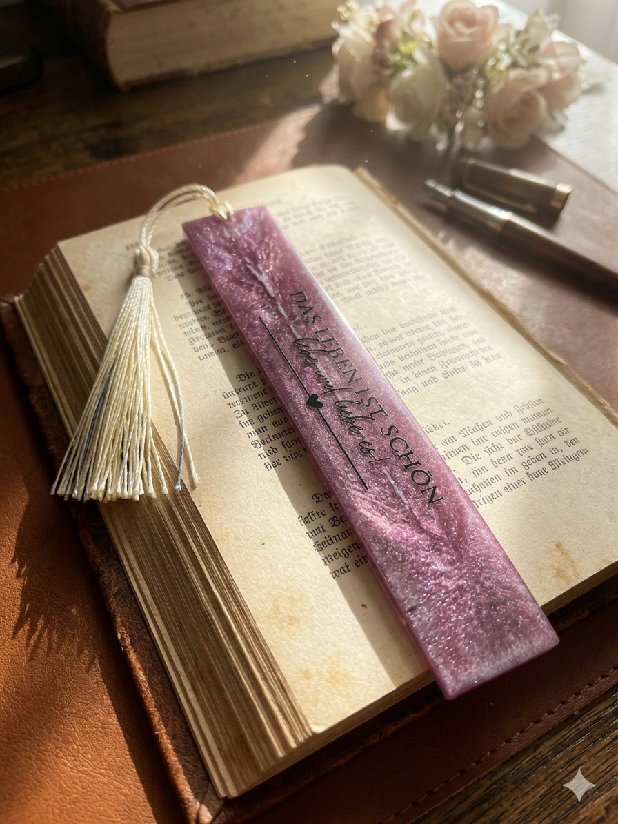 Handgemachtes Lesezeichen| metallic Lila mit Sticker Spruch| aus Epoxidharz
