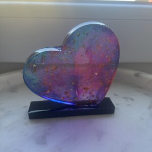 Kleiner Herzaufsteller| Transparentes pink und blau| Blattgold