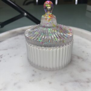 Kristalldose| aus Resin| Glitzerflakes | weiß matt