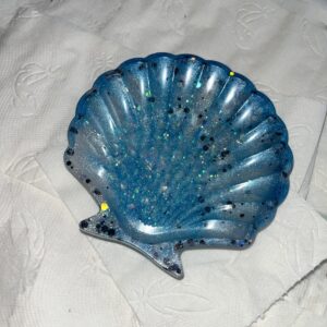 Muschelschale| aus Epoxidharz| Glitzer blau | metallic blau| Schmuckablage