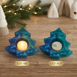 Teelichthalter| aus Epoxidharz| Tannenbaum| metallic türkis und blau