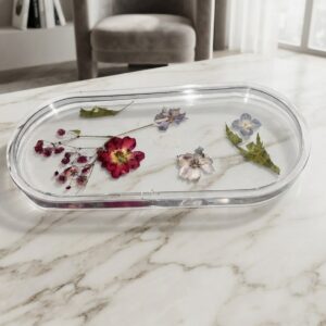Tablett mit echten Blumen| transparent| aus Epoxidharz| Schmuckablage| Badezimmer